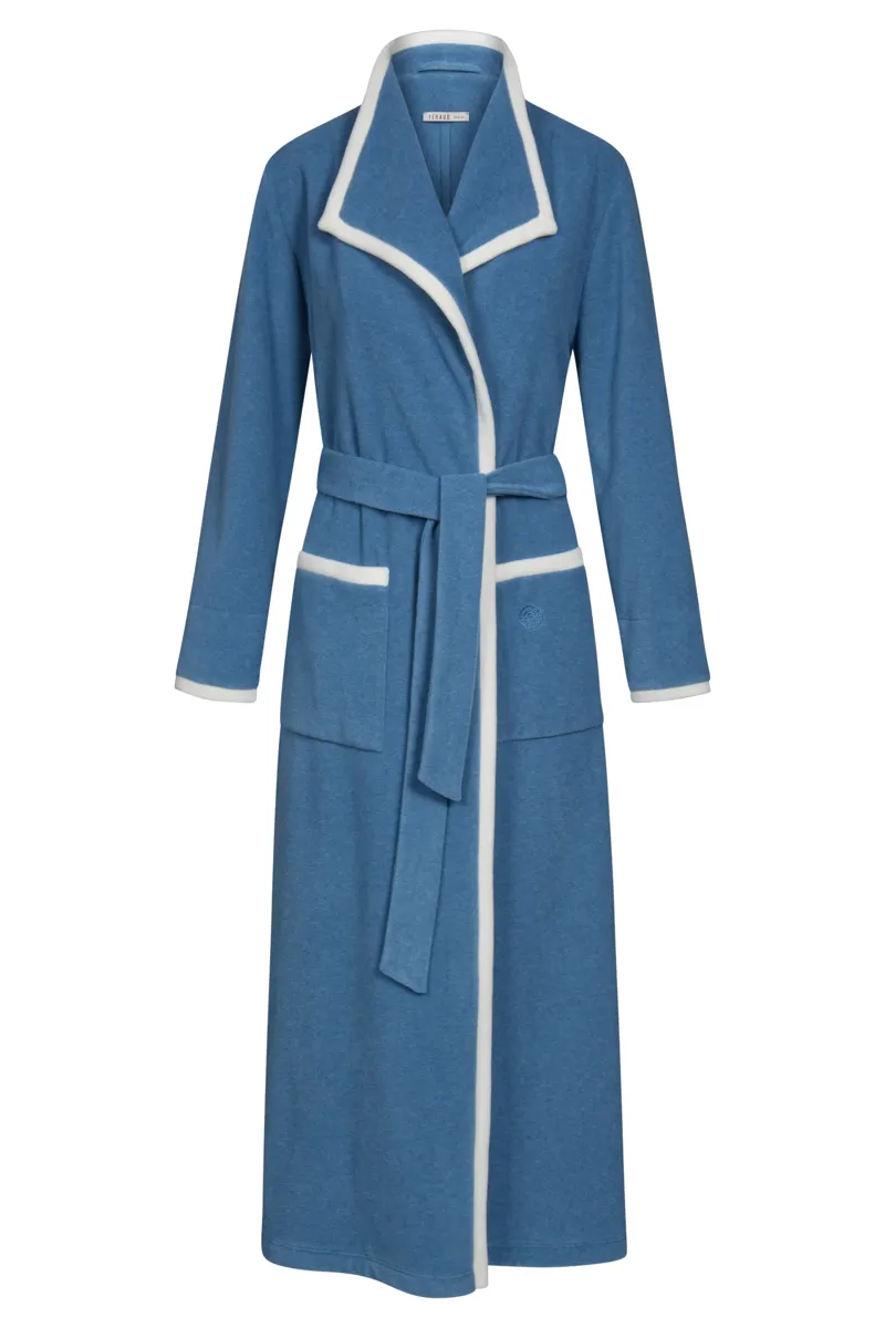 Louis Feraud Fleece Wrap Over Dressing Gown in Smokey Blue