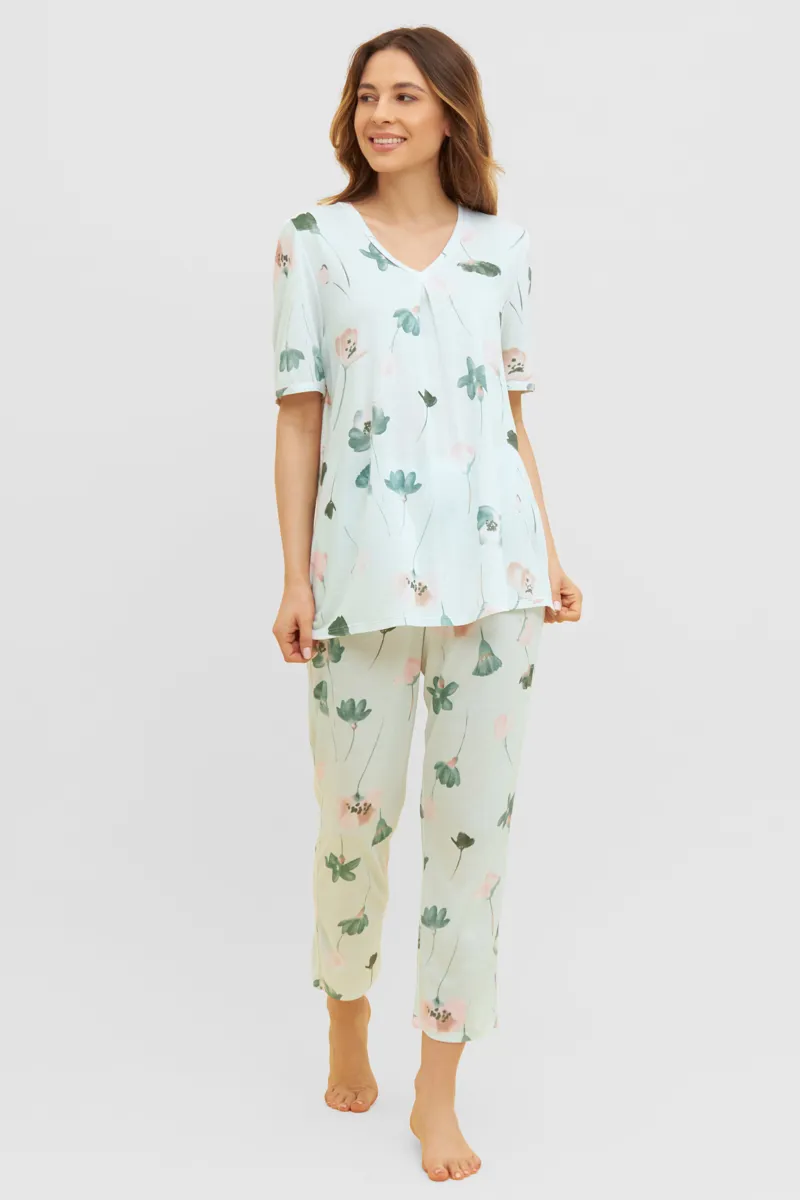 Louis Feraud Pastel Flowers Pyjama in Aqua-2
