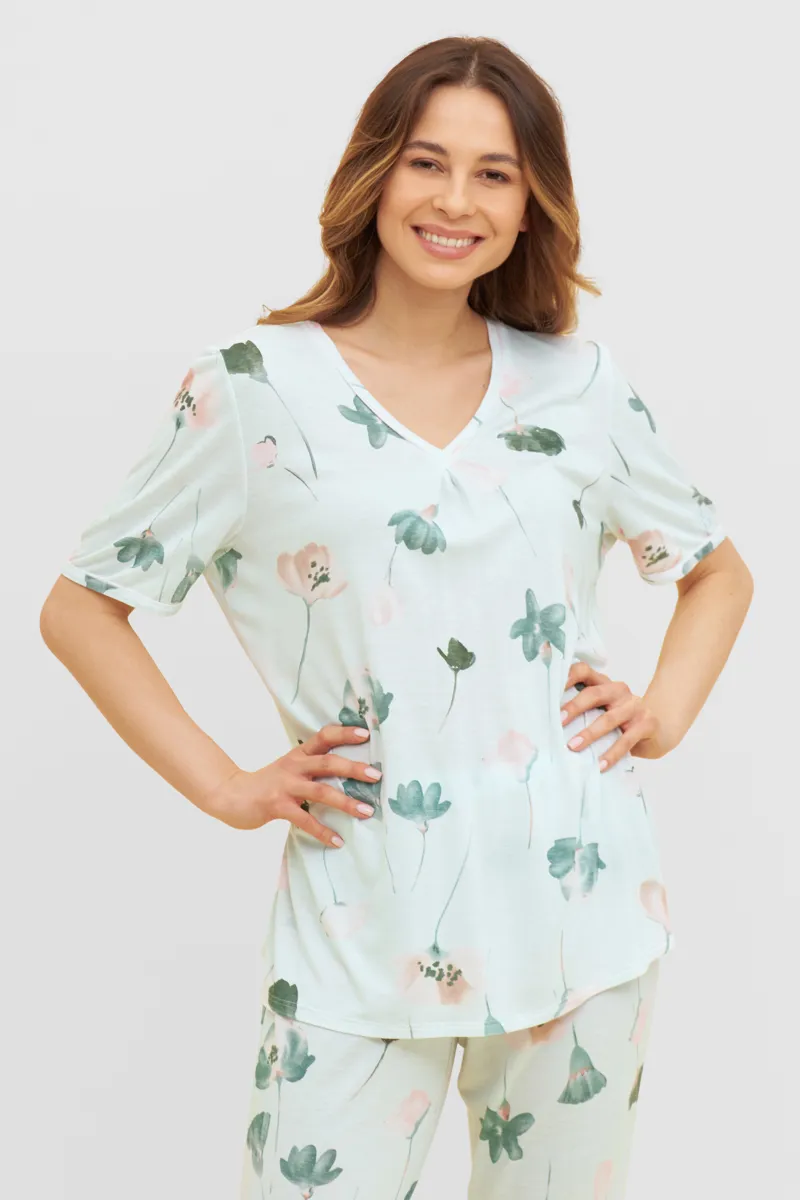 Louis Feraud Pastel Flowers Pyjama in Aqua-1