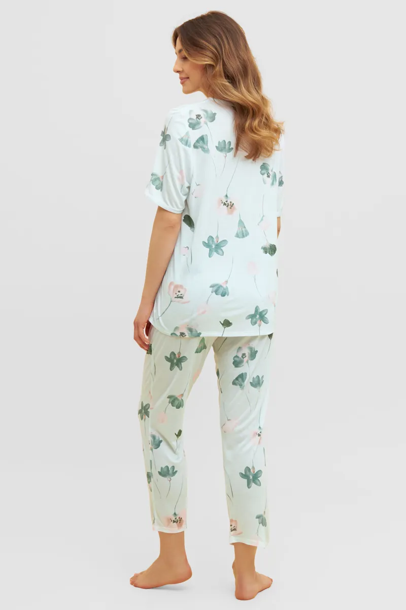 Louis Feraud Pastel Flowers Pyjama in Aqua-3