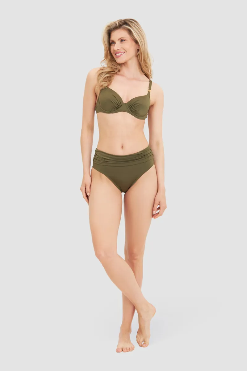 Louis Feraud Rouched High Brief Bikini in Olive-1