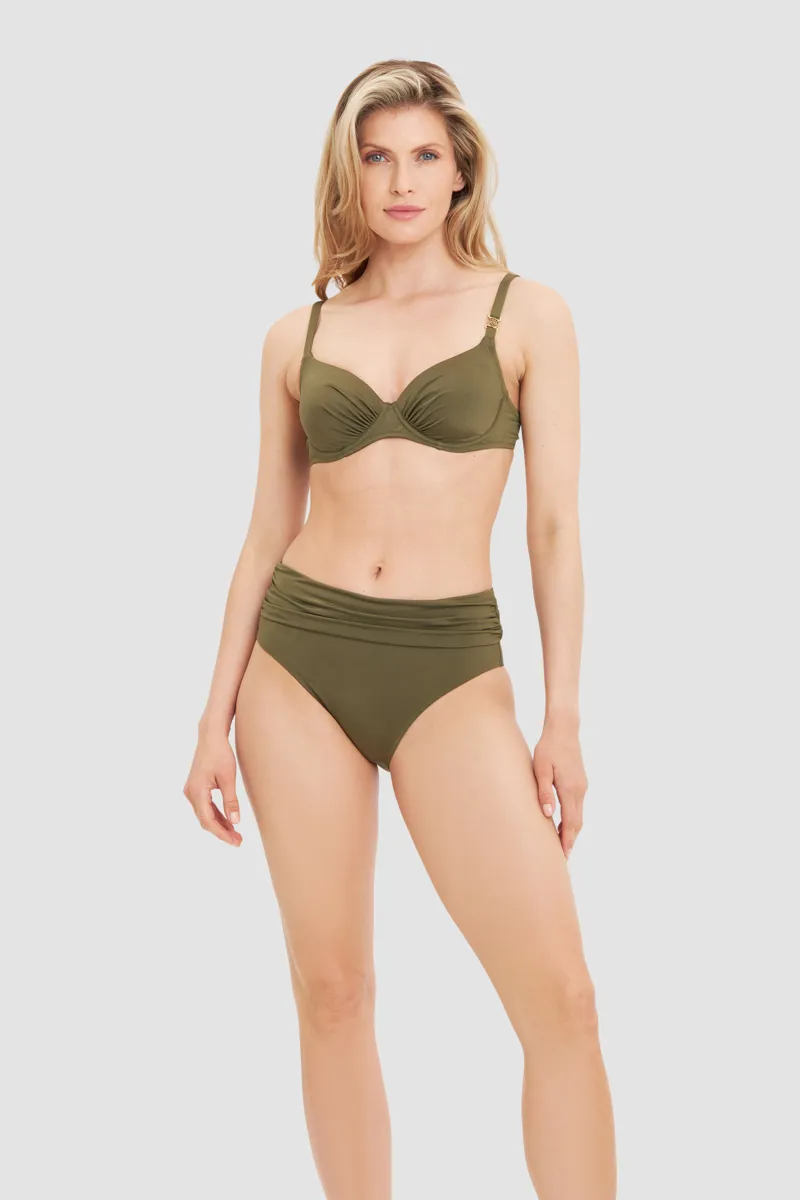 Louis Feraud Rouched High Brief Bikini in Olive-2