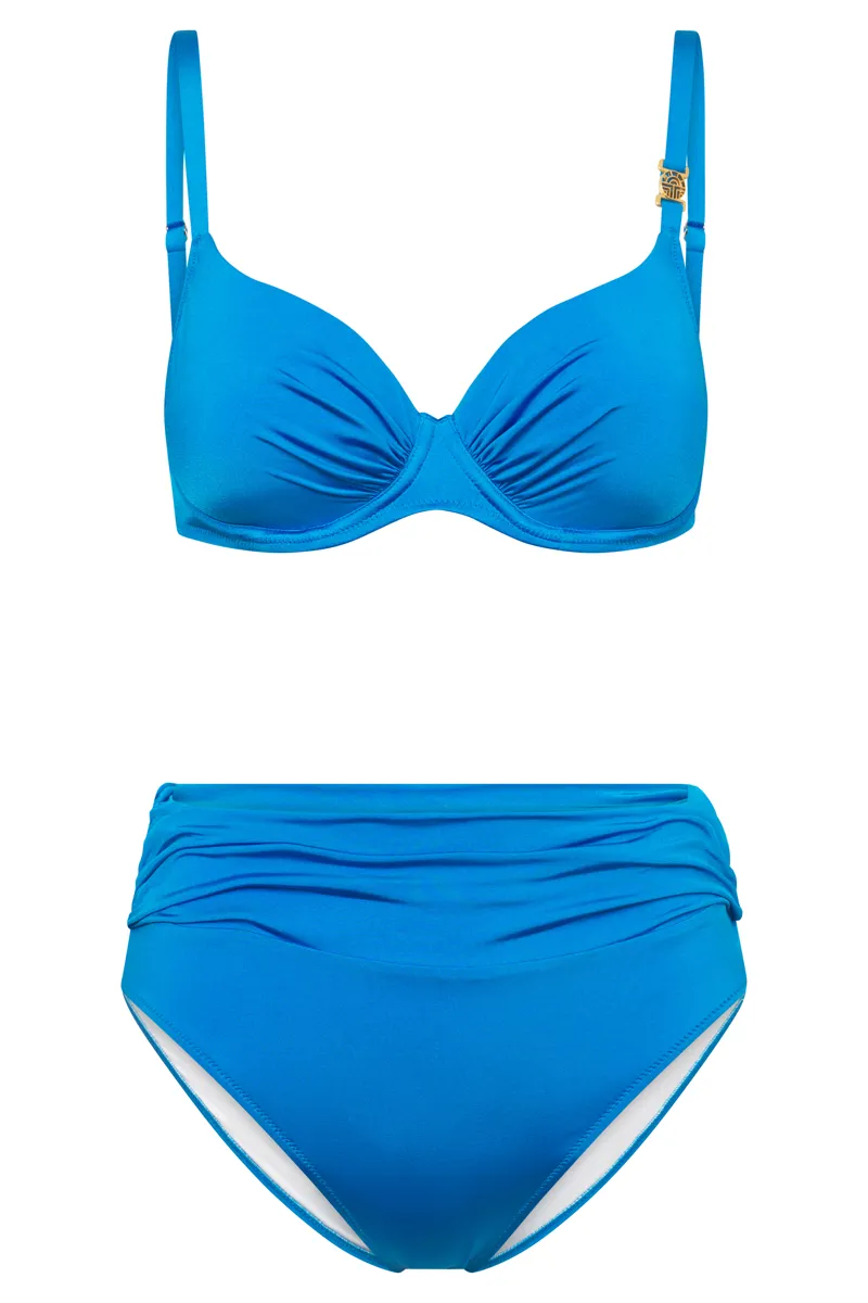 Louis Feraud Rouched High Brief Bikini in Pearl Blue