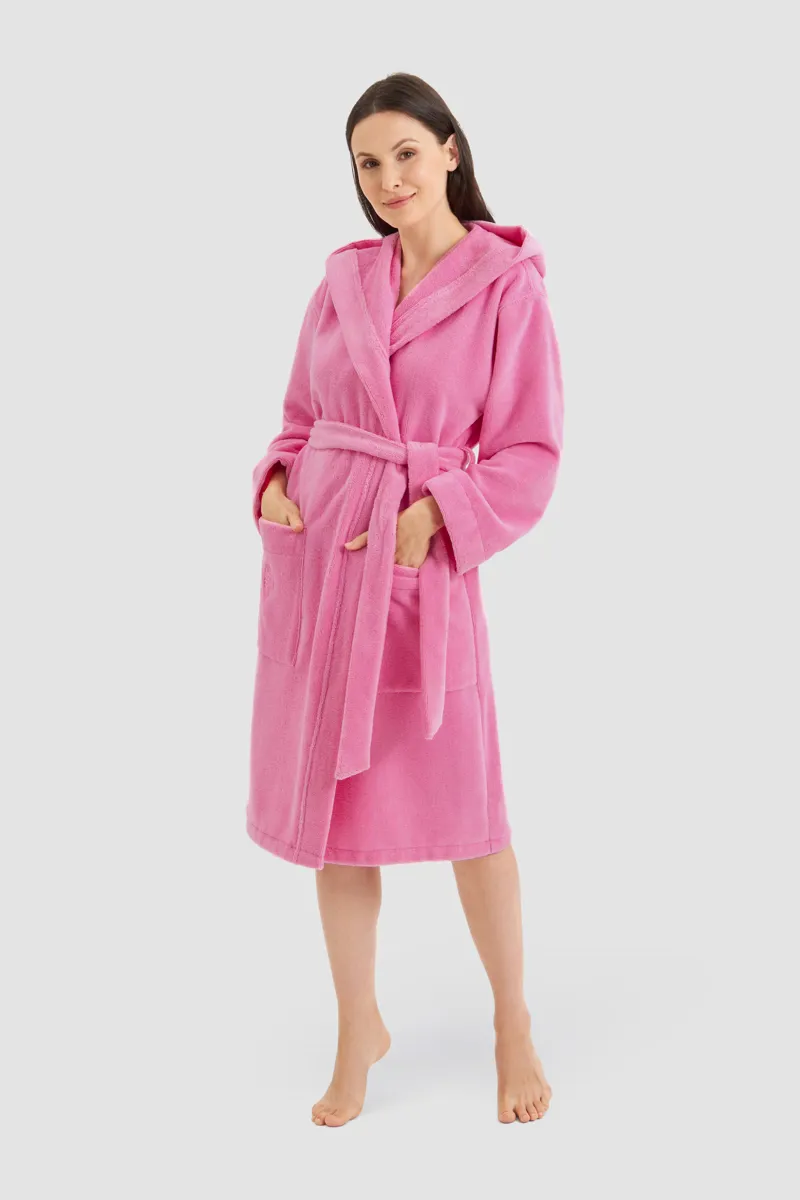 Louis Feraud Hooded Towelling Robe in Paradise Pink-1