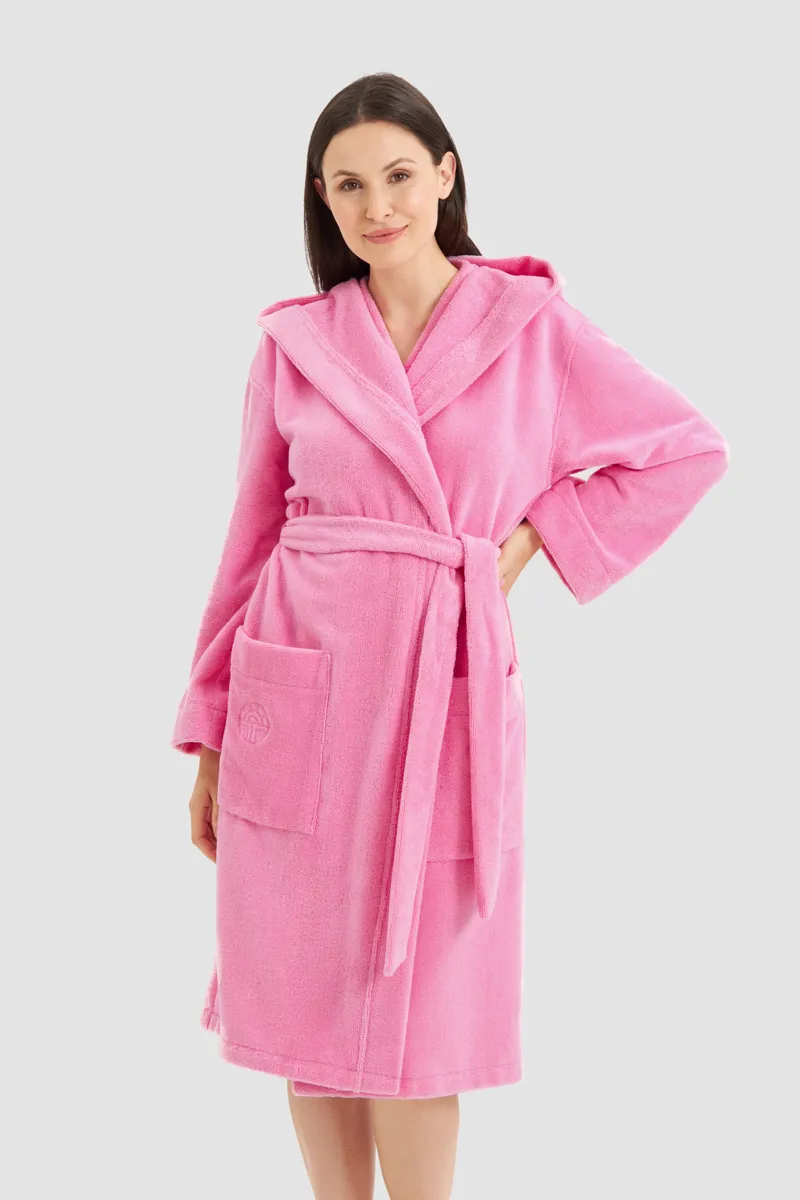 Louis Feraud Hooded Towelling Robe in Paradise Pink-2