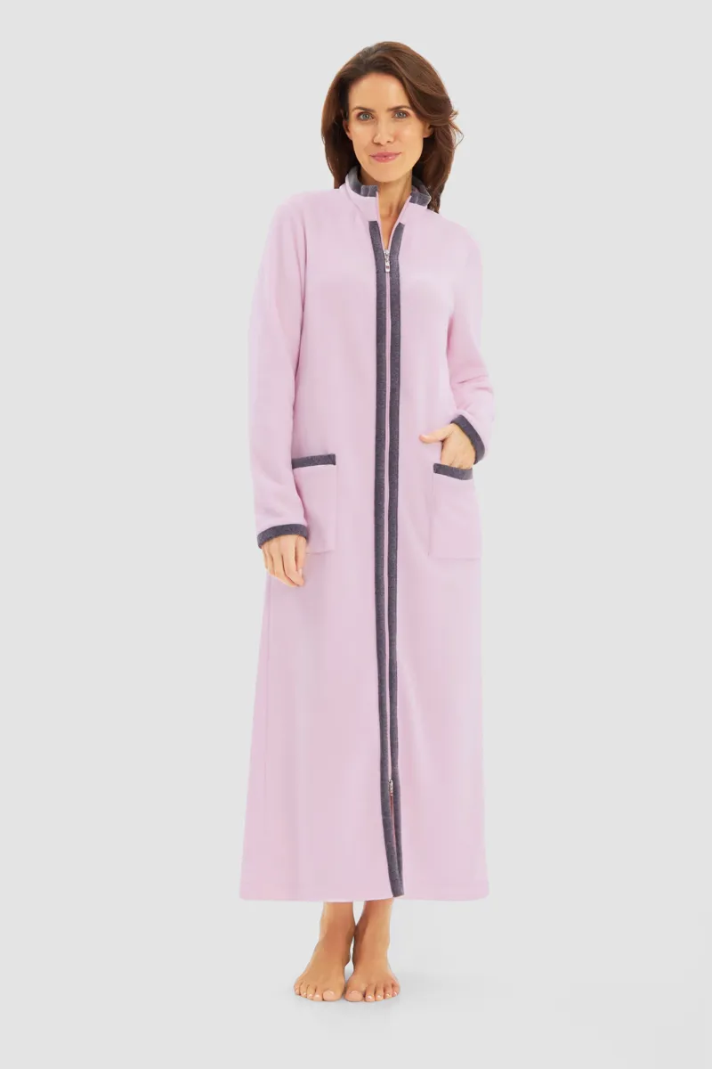 Louis Feraud Fleece Zip Dressing Gown in Pale Rose-1