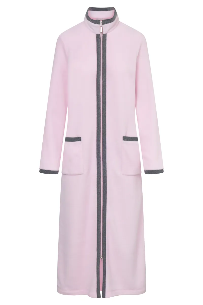Louis Feraud Fleece Zip Dressing Gown in Pale Rose