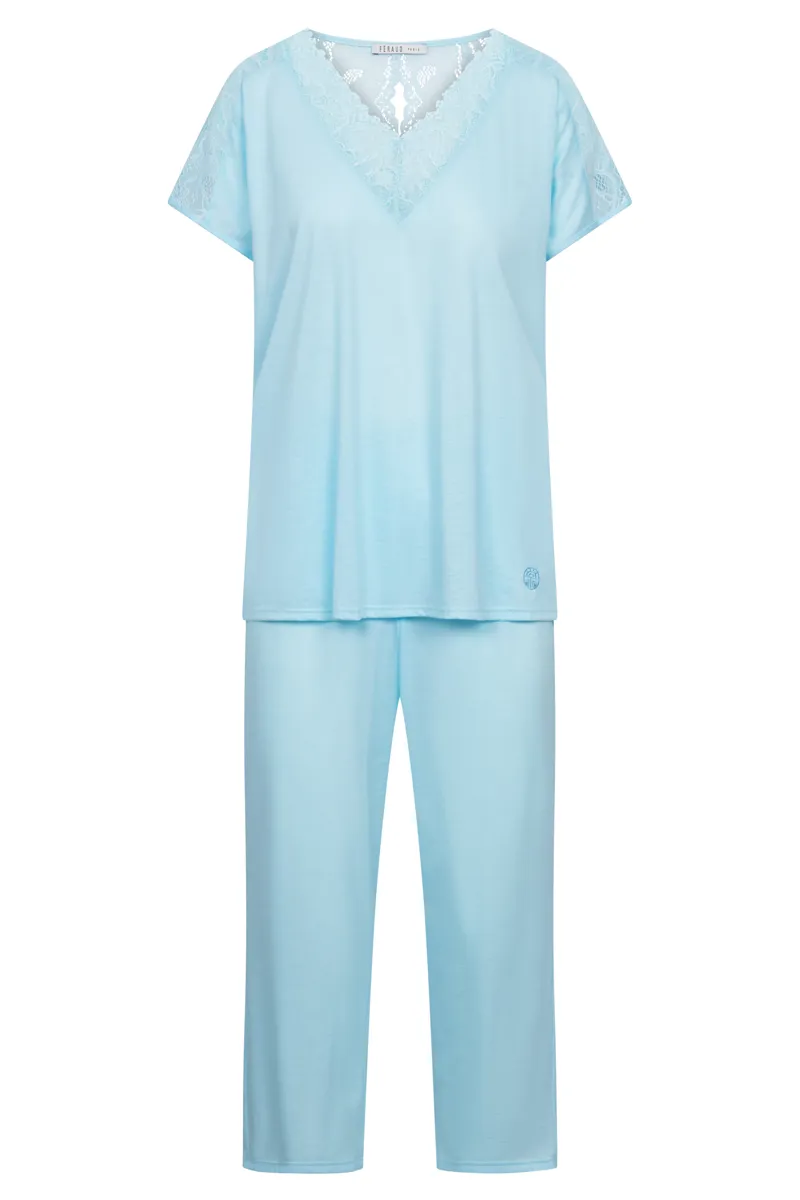 Louis Feraud Lace Capri Pyjama in Turquoise