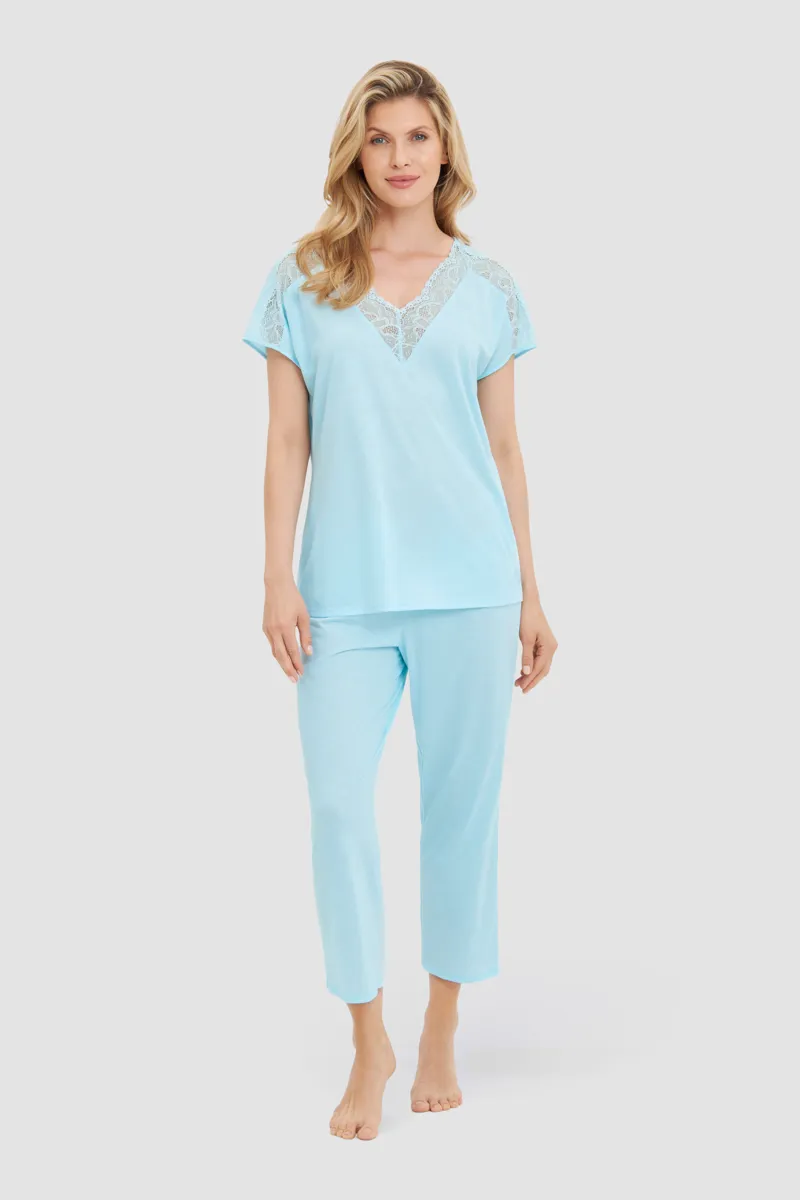 Louis Feraud Lace Capri Pyjama in Turquoise-1