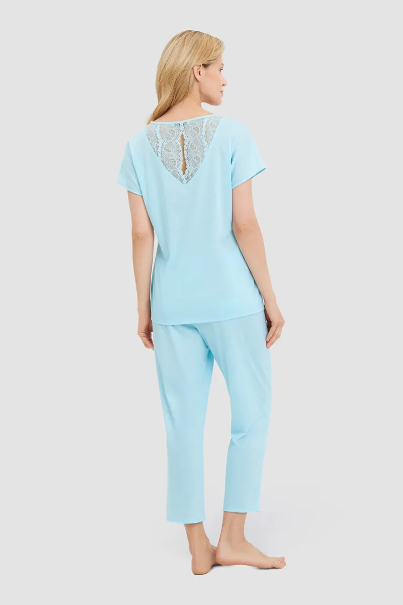 Louis Feraud Lace Capri Pyjama in Turquoise-3