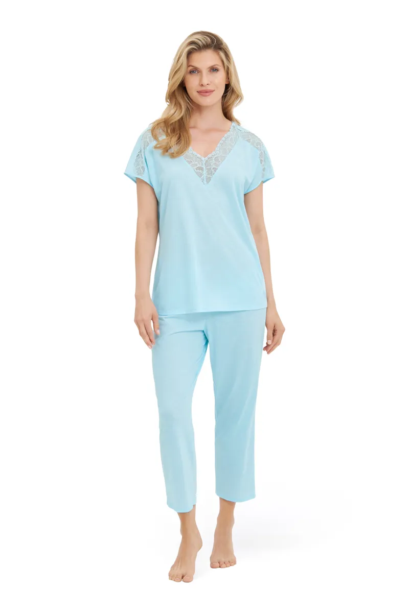 Louis Feraud Lace Capri Pyjama in Turquoise-7