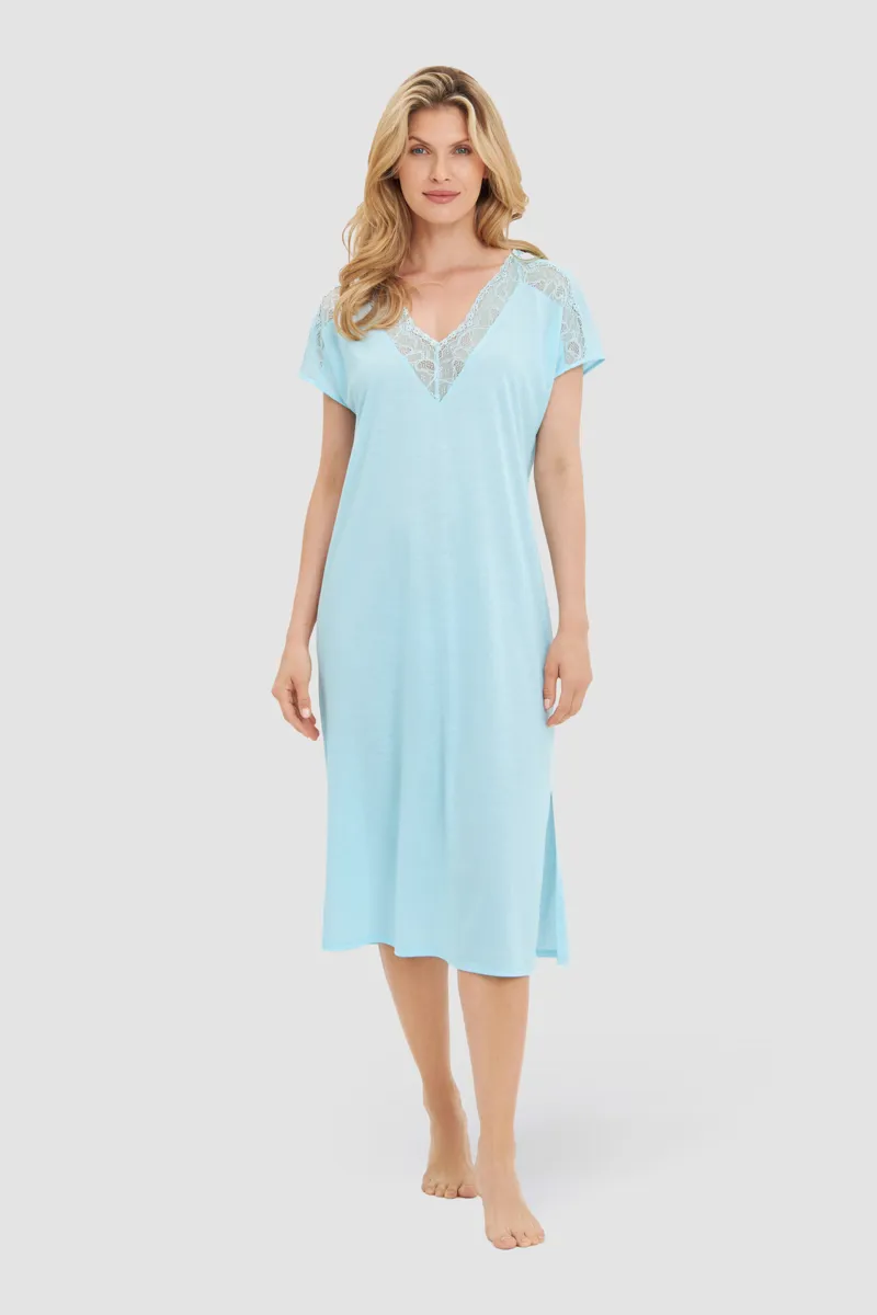 Louis Feraud Lace Nightdress in Turquoise-1