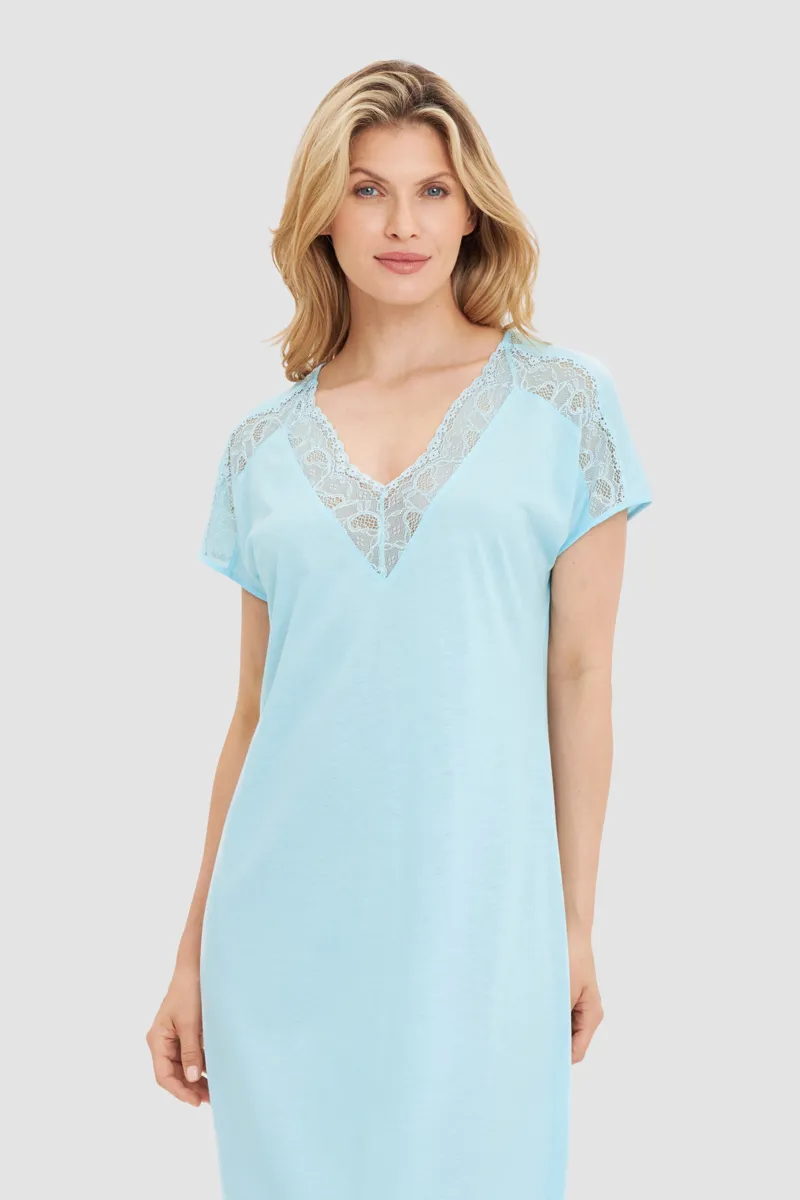 Louis Feraud Lace Nightdress in Turquoise-2