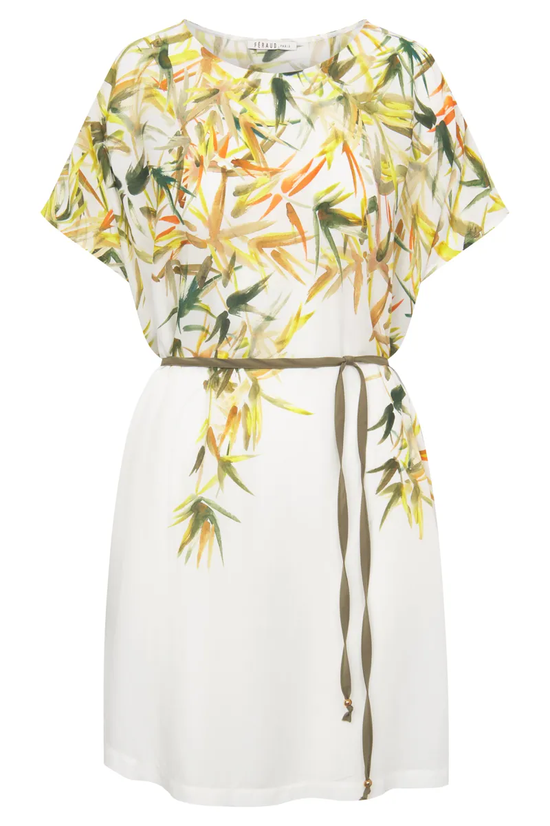 Louis Feraud Green Leaves Beachdress in White