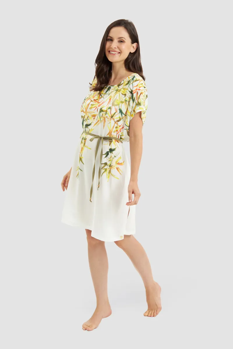 Louis Feraud Green Leaves Beachdress in White-1