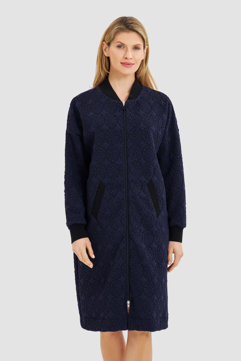 Louis Feraud Logo Zip Dressing Gown in Navy-1