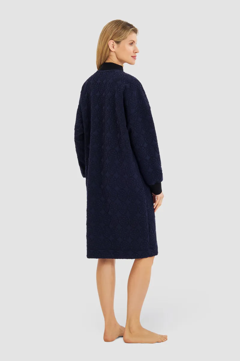 Louis Feraud Logo Zip Dressing Gown in Navy-2