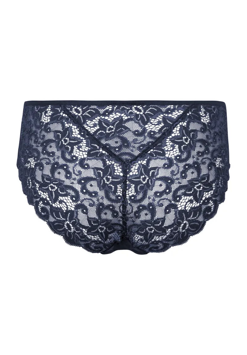 Hanro Moments Midi Lace Brief in Deep Navy-1