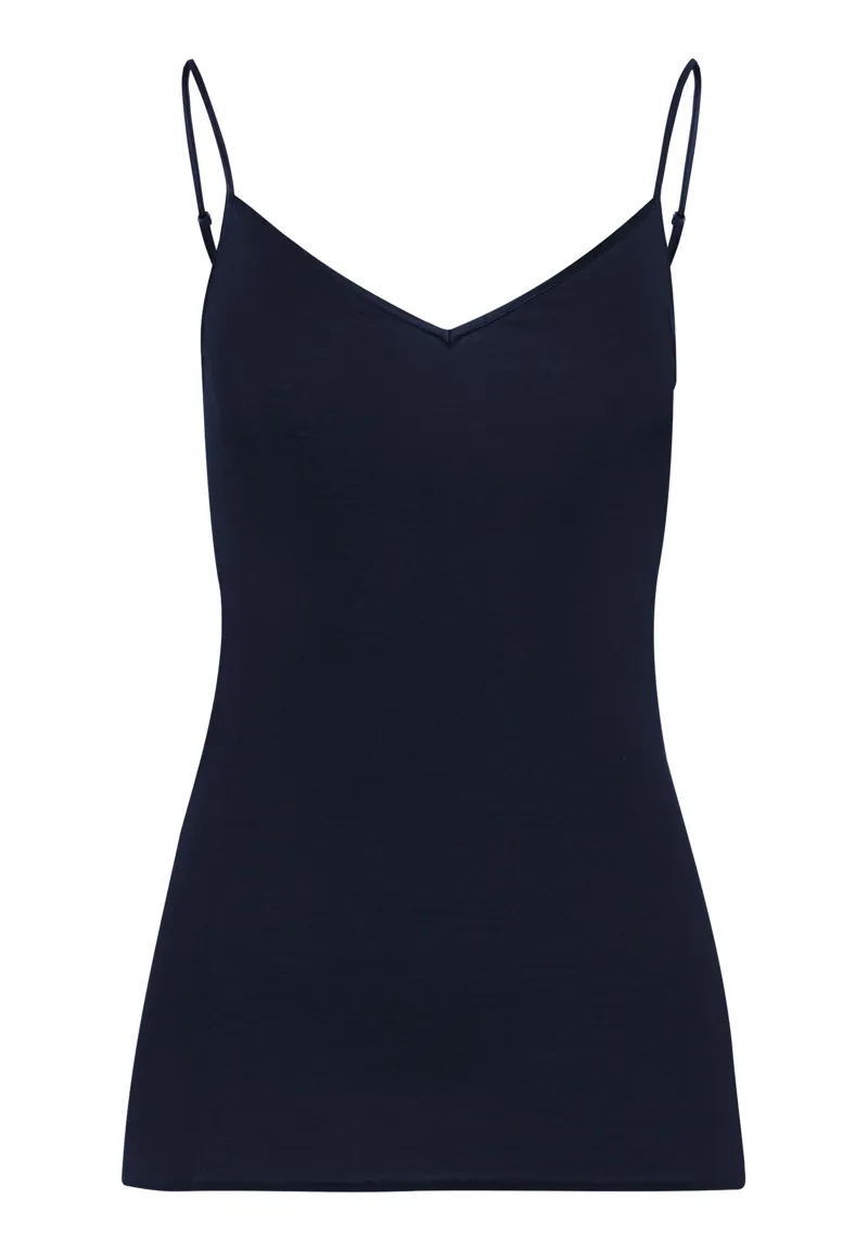 Hanro Cotton Seamless Spaghetti Strap Top in Deep Navy-1