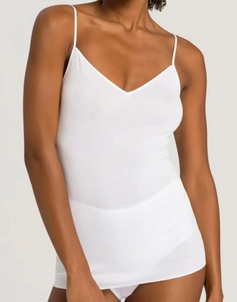 Hanro Cotton Seamless Spaghetti Strap Top in White