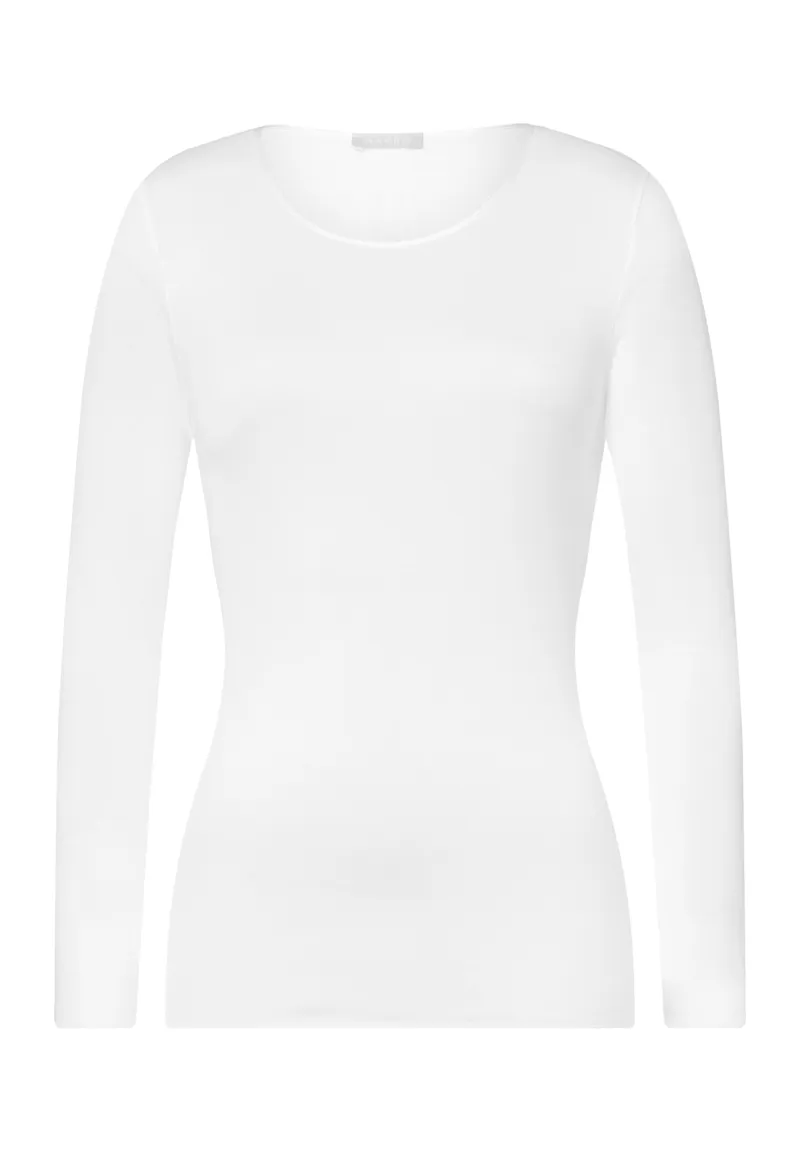 Hanro Cotton Seamless Long Sleeve Top in White-1