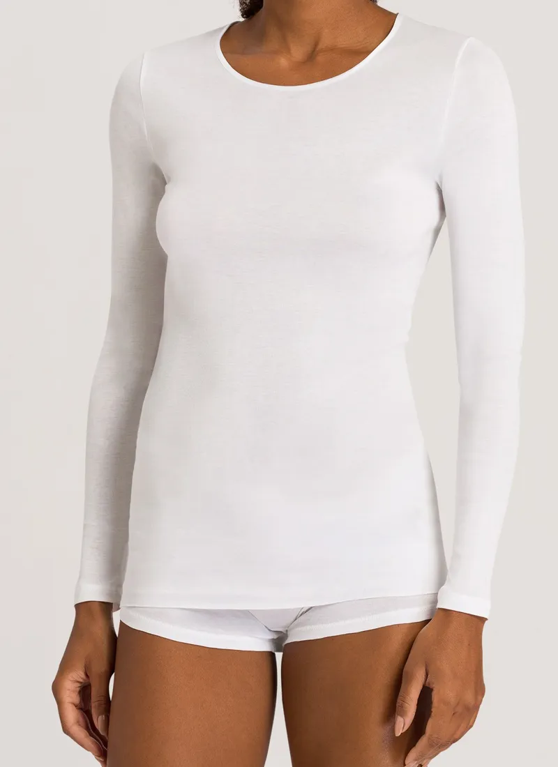 Hanro Cotton Seamless Long Sleeve Top in White