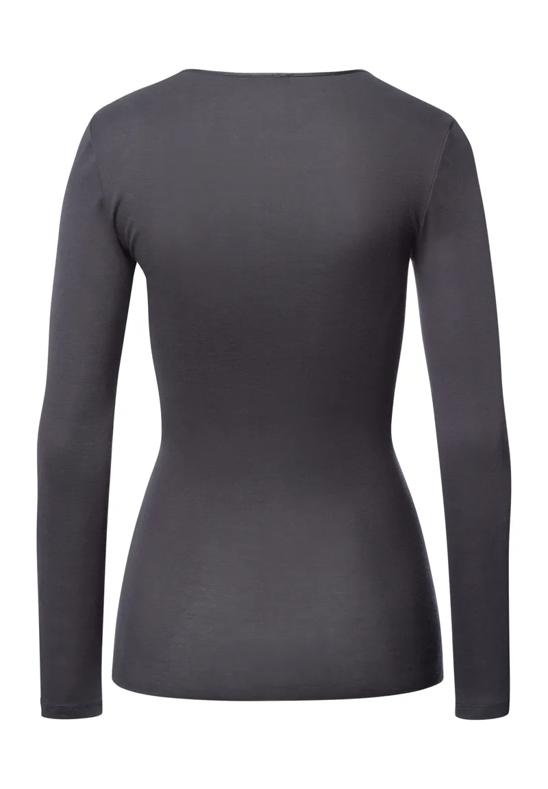Hanro Cotton Seamless Long Sleeve Top in Black Pearl-5