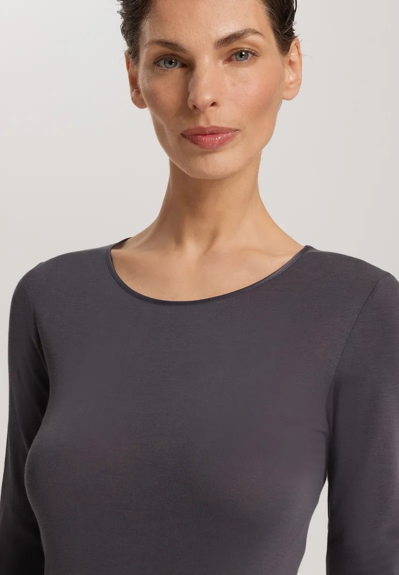 Hanro Cotton Seamless Long Sleeve Top in Black Pearl-3