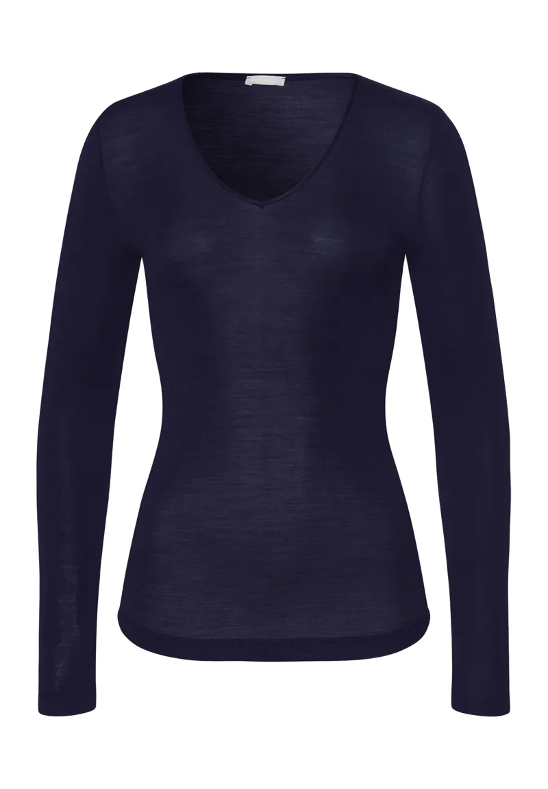 Hanro Woolen Silk Long Sleeve Top in Night Blue