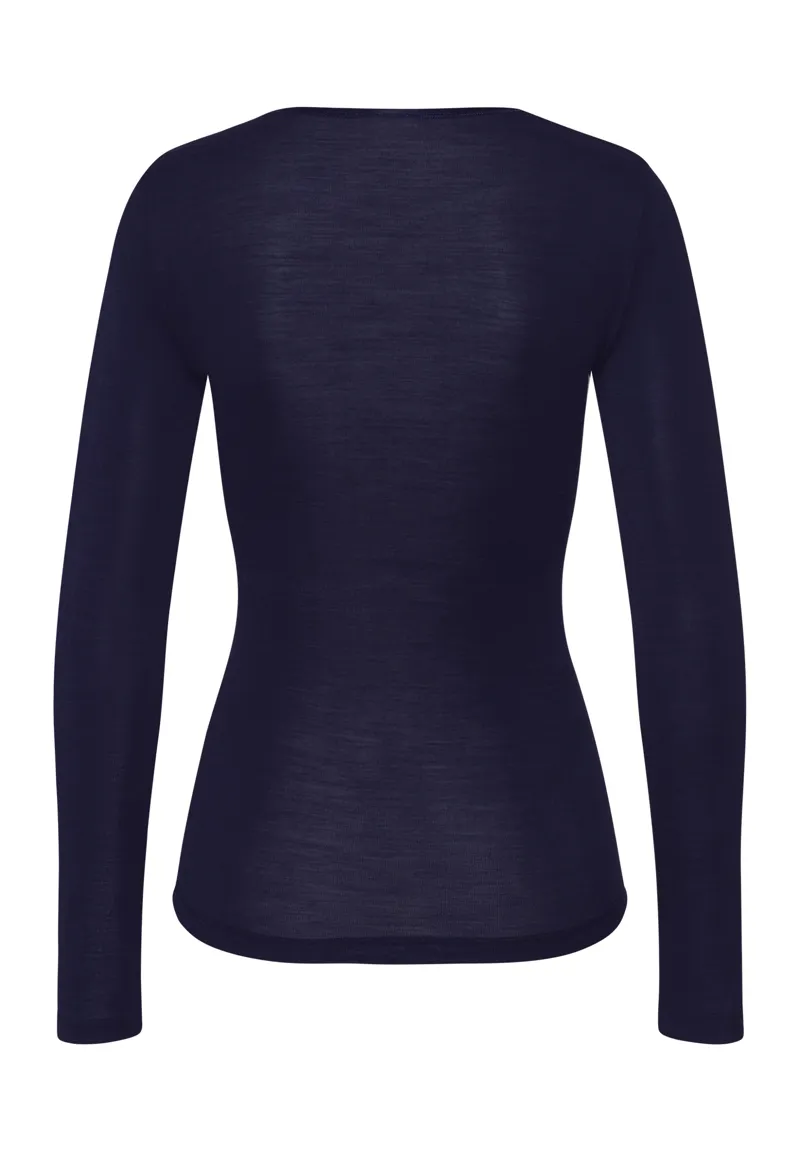 Hanro Woolen Silk Long Sleeve Top in Night Blue-1