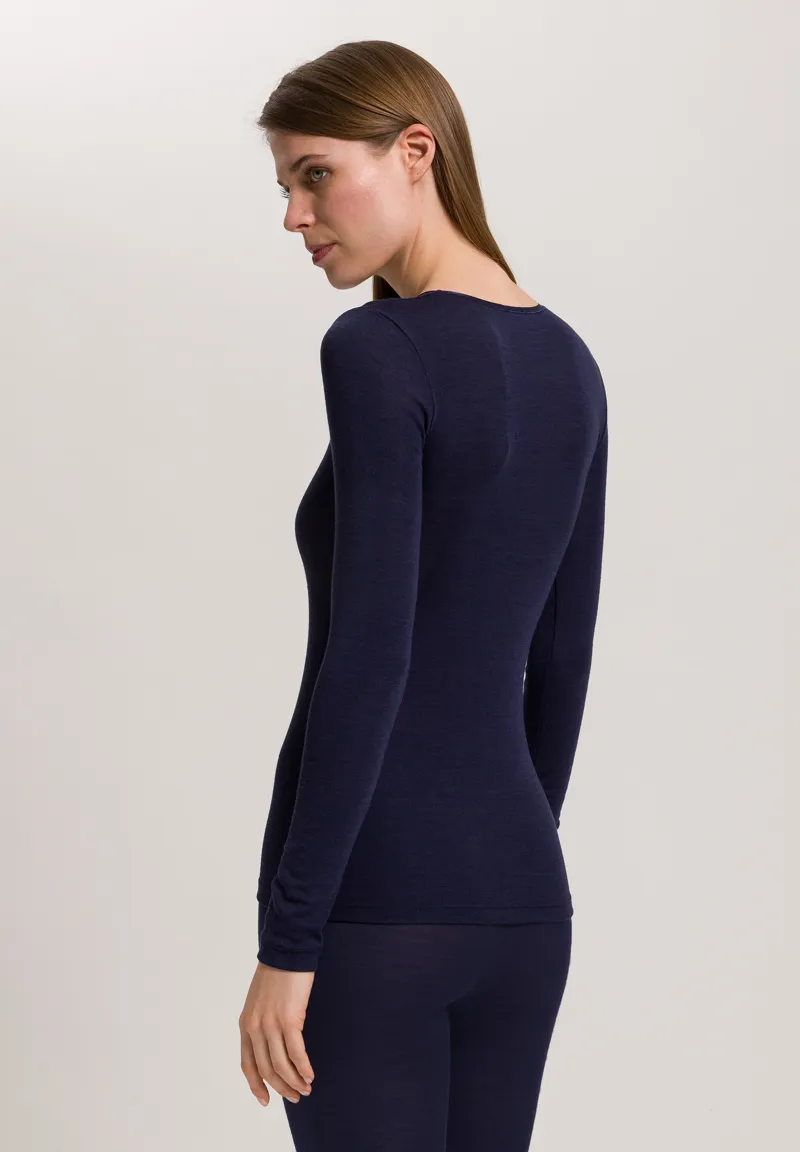 Hanro Woolen Silk Long Sleeve Top in Night Blue-3
