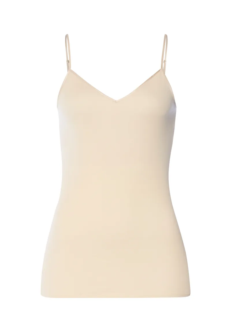 Hanro Cotton Seamless Spaghetti Strap Top in Summer Sand