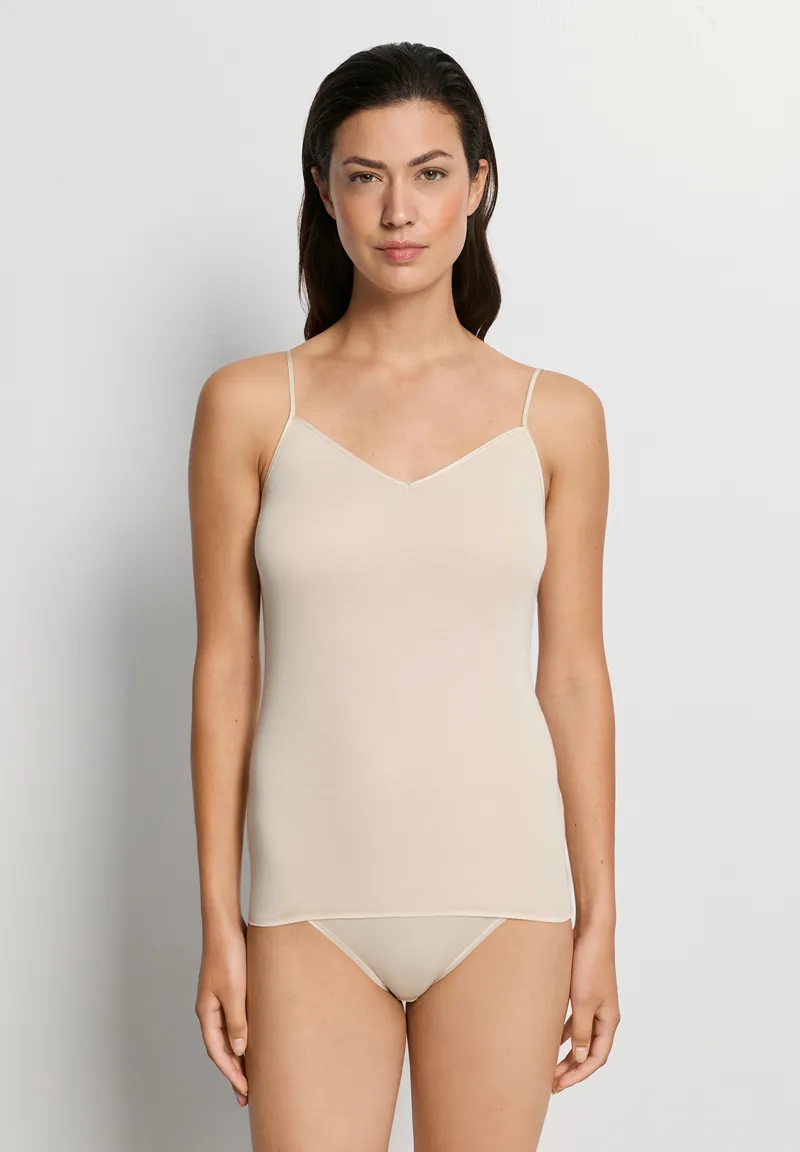 Hanro Cotton Seamless Spaghetti Strap Top in Summer Sand-2
