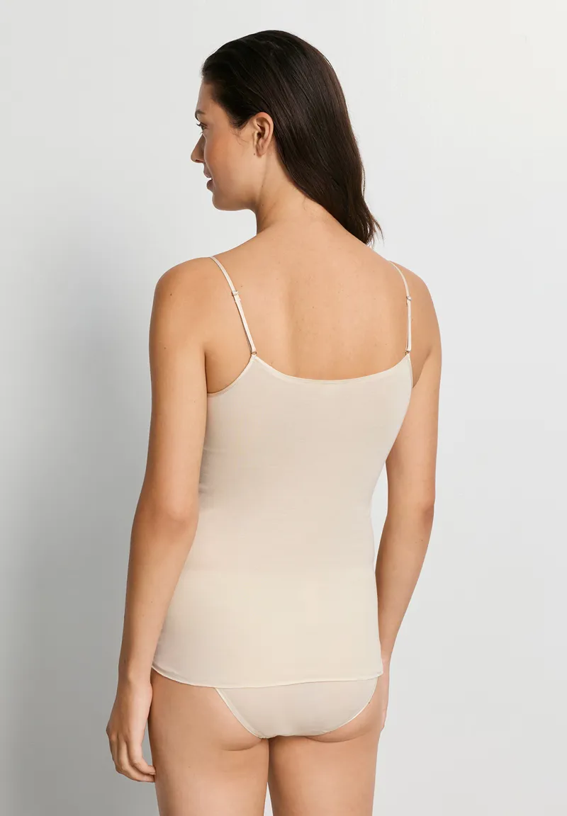 Hanro Cotton Seamless Spaghetti Strap Top in Summer Sand-3