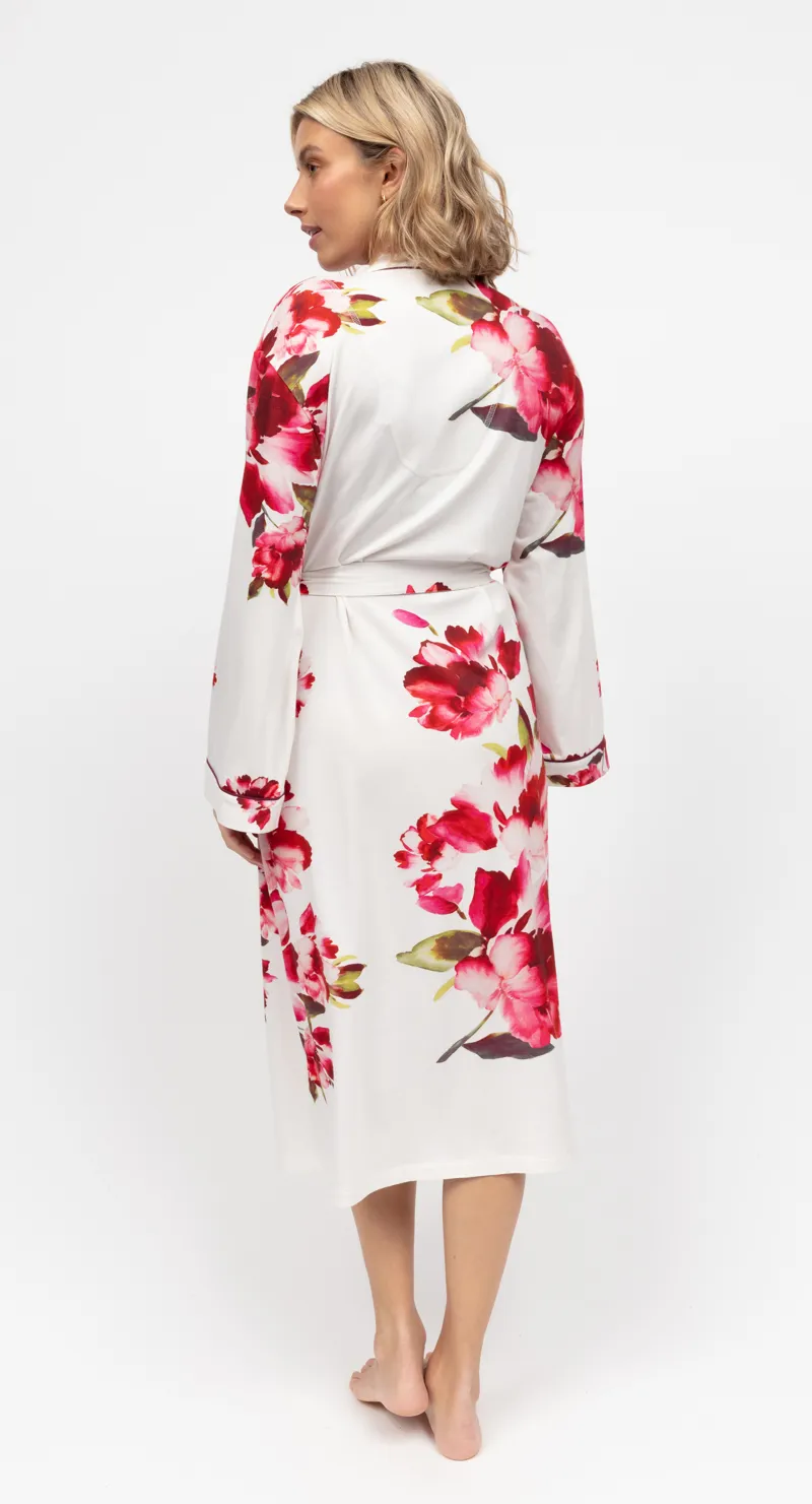 Cyberjammies Isabella Floral Long Dressing Gown in White-3