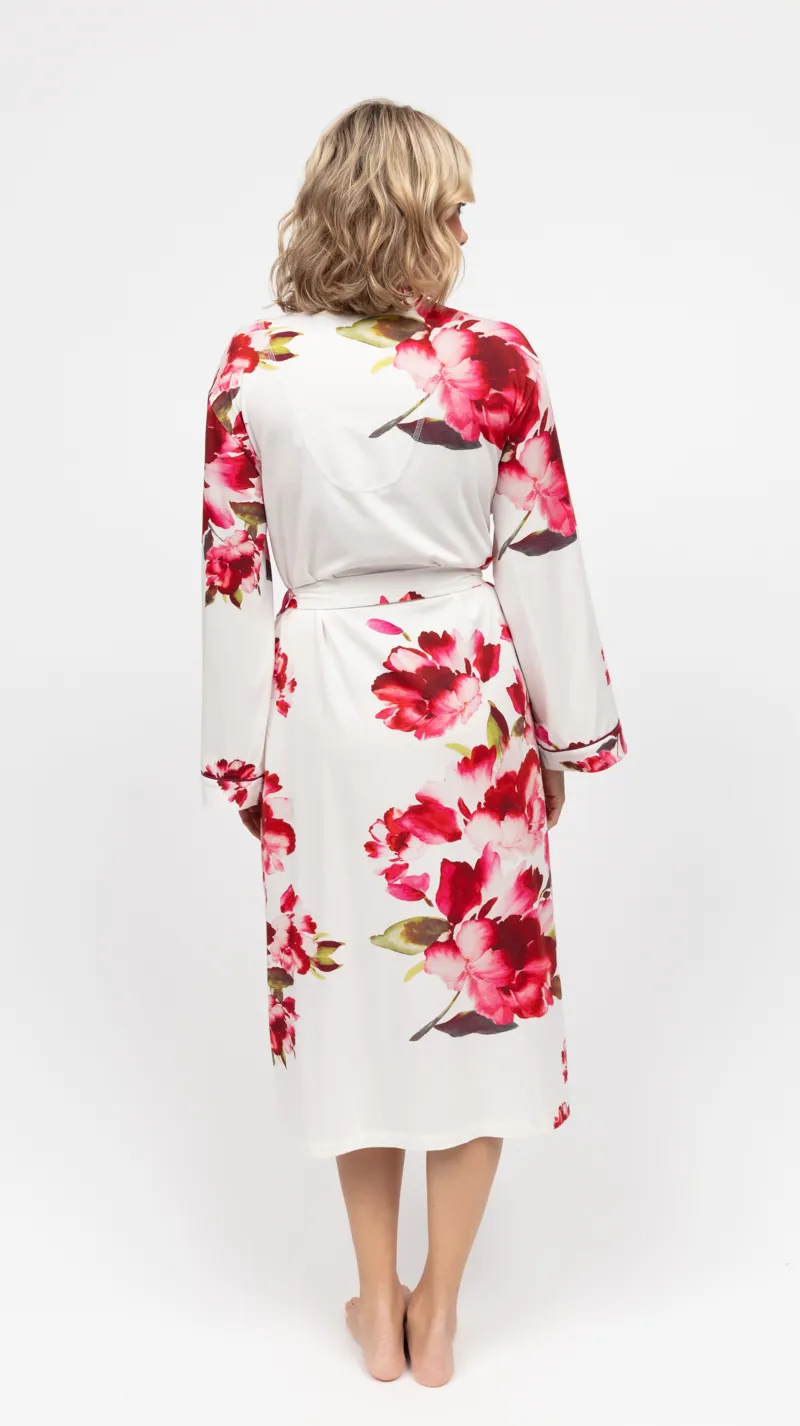 Cyberjammies Isabella Floral Long Dressing Gown in White-4
