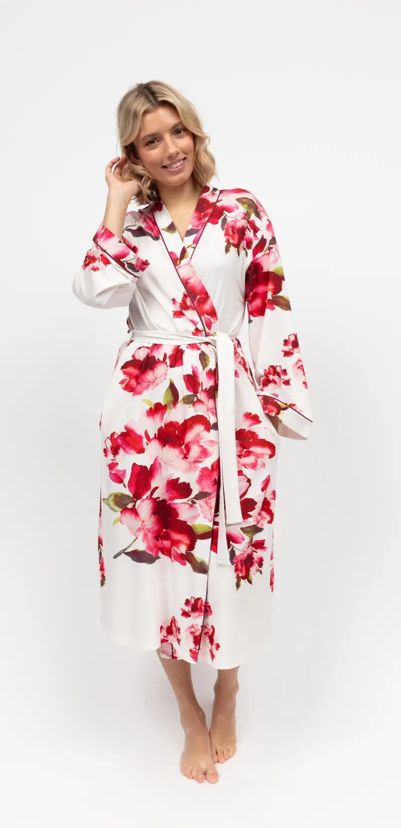 Cyberjammies Isabella Floral Long Dressing Gown in White-1