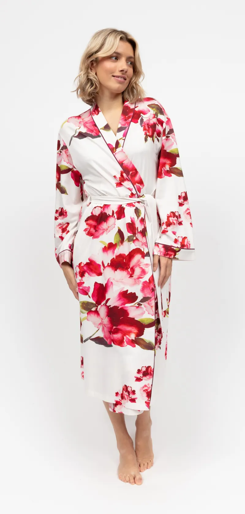 Cyberjammies Isabella Floral Long Dressing Gown in White-2