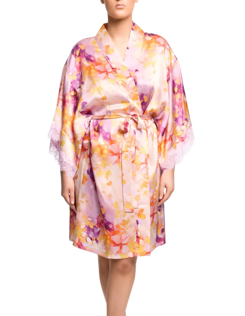 Sainted Sisters Scarlet Silk Kimono in Painted Petals