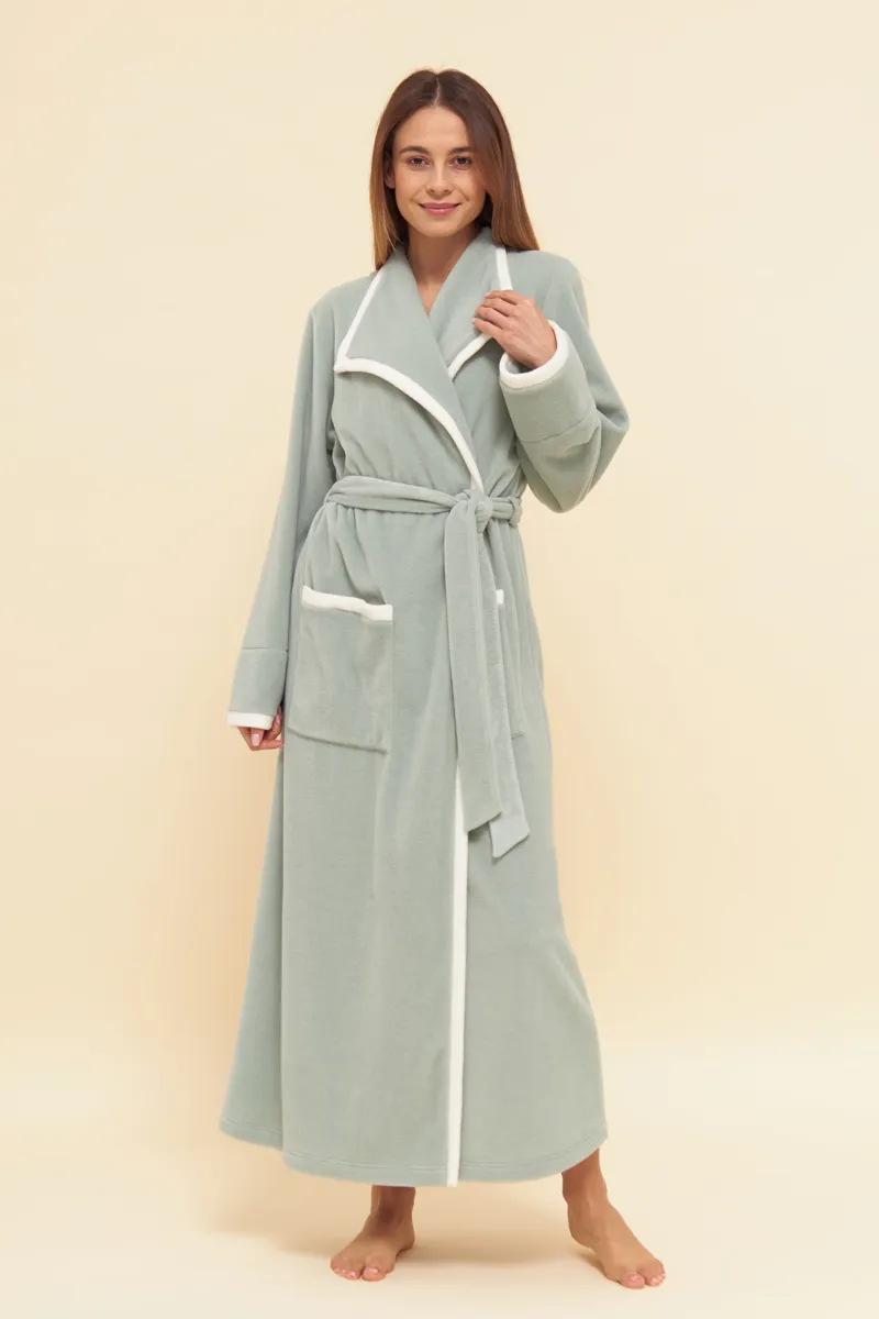 Louis Feraud Fleece Wrap Over Dressing Gown in Milky Green