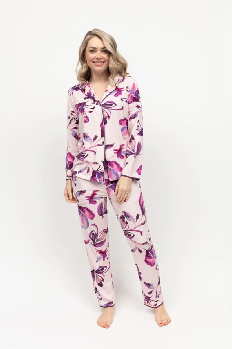 Cyberjammies Colette Jersey Long Sleeve Pyjama in Floral Pinks-1