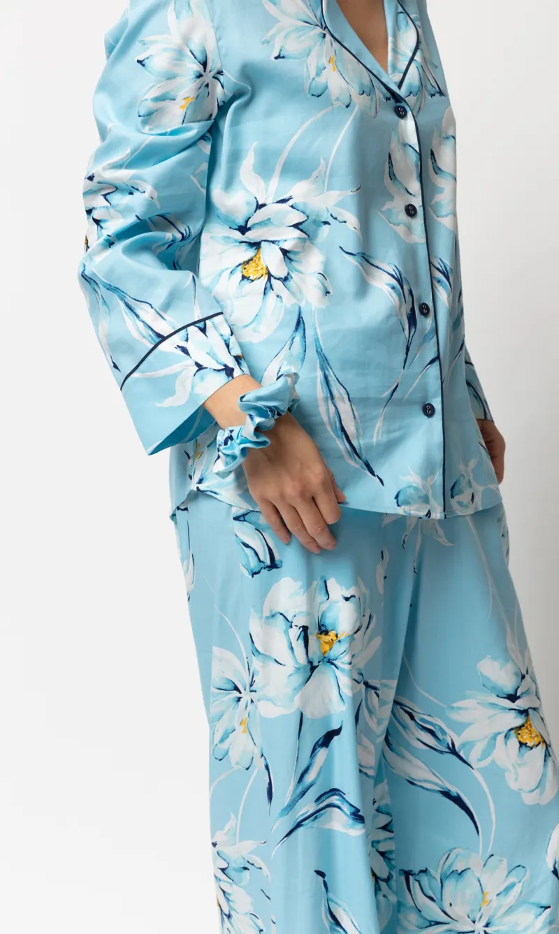 Cyberjammies Madelyn Floral Wide Leg Pyjama in Blue-2