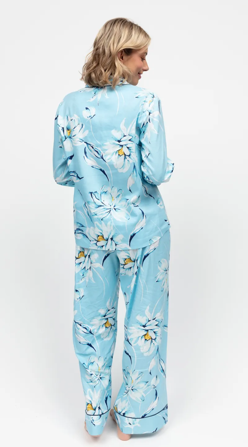 Cyberjammies Madelyn Floral Wide Leg Pyjama in Blue-1
