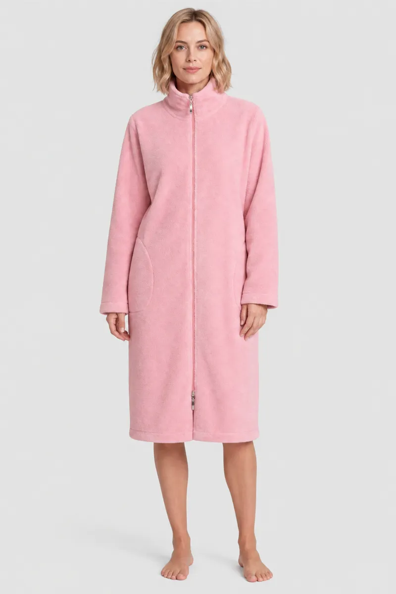 Rosch Cosy Towelling Zip Robe in Soft Pink-1