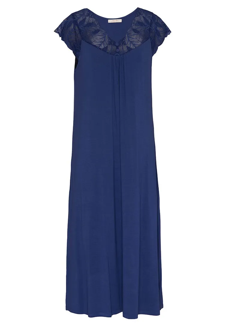 Cyberjammies Serene Jersey Galloon Lace Nightdress in Navy