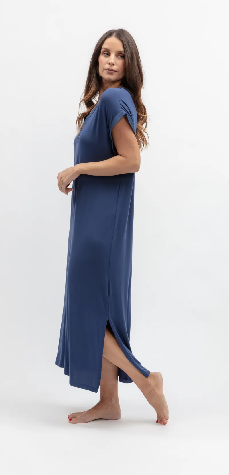 Cyberjammies Serene Jersey Cap Sleeve Nightdress in Navy-1