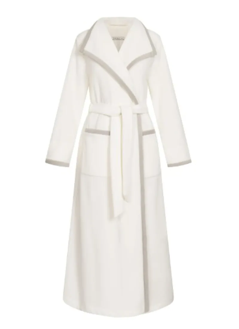 Louis Feraud Fleece Wrap Over Dressing Gown in Ivory