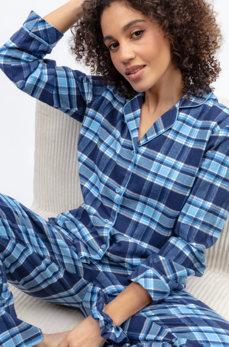 Cyberjammies Frosted Forest Brushed Check Pyjama in Navy-3