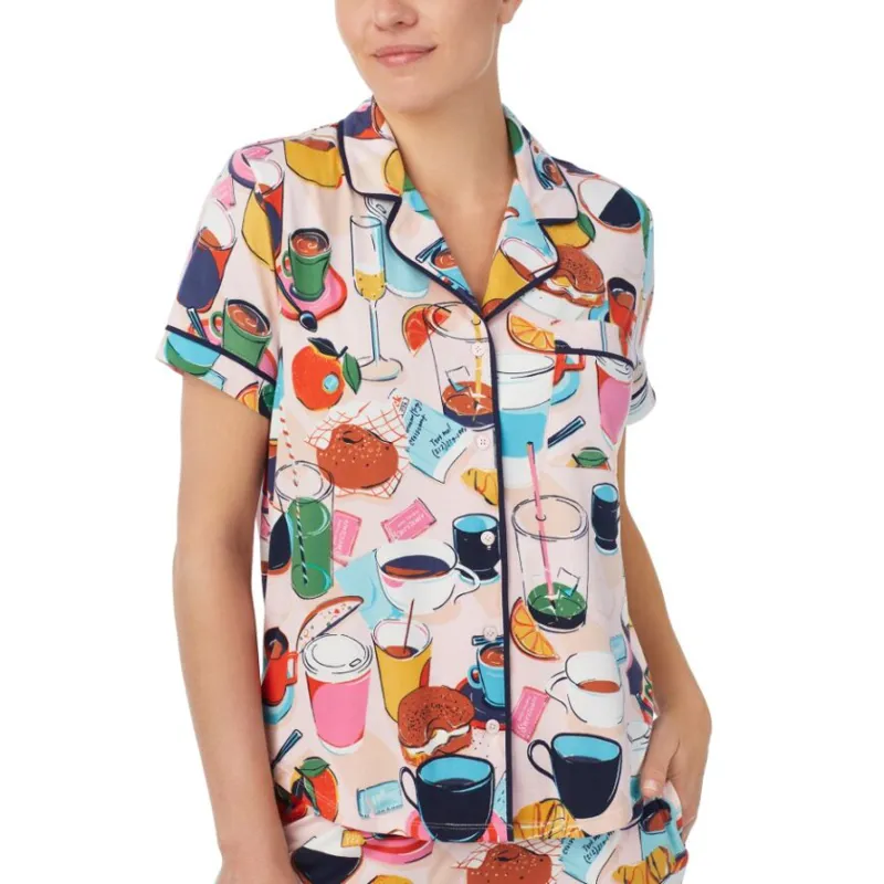 Kate Spade Coffee Shop Jersey Cropped Pyjama in Multicolour-3