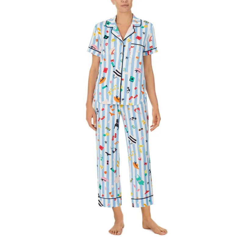 Kate Spade Beach Day Cropped PJ Set in Blue